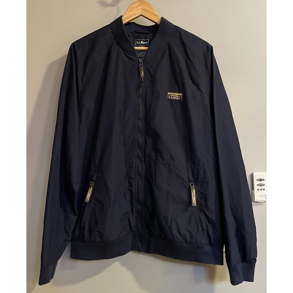 LL Bean Jacket Bomber Recycled Nylon Fleece Lined Lightweight Packable Large - Picture 1 of 7